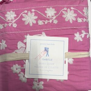 Pottery Barn Kids Isabelle Pink Embroidered Floral Twin Duvet Cover